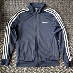 Adidas Essentials women’s Tricot Three 3 Stripes track jacket Navy blue sz M zip